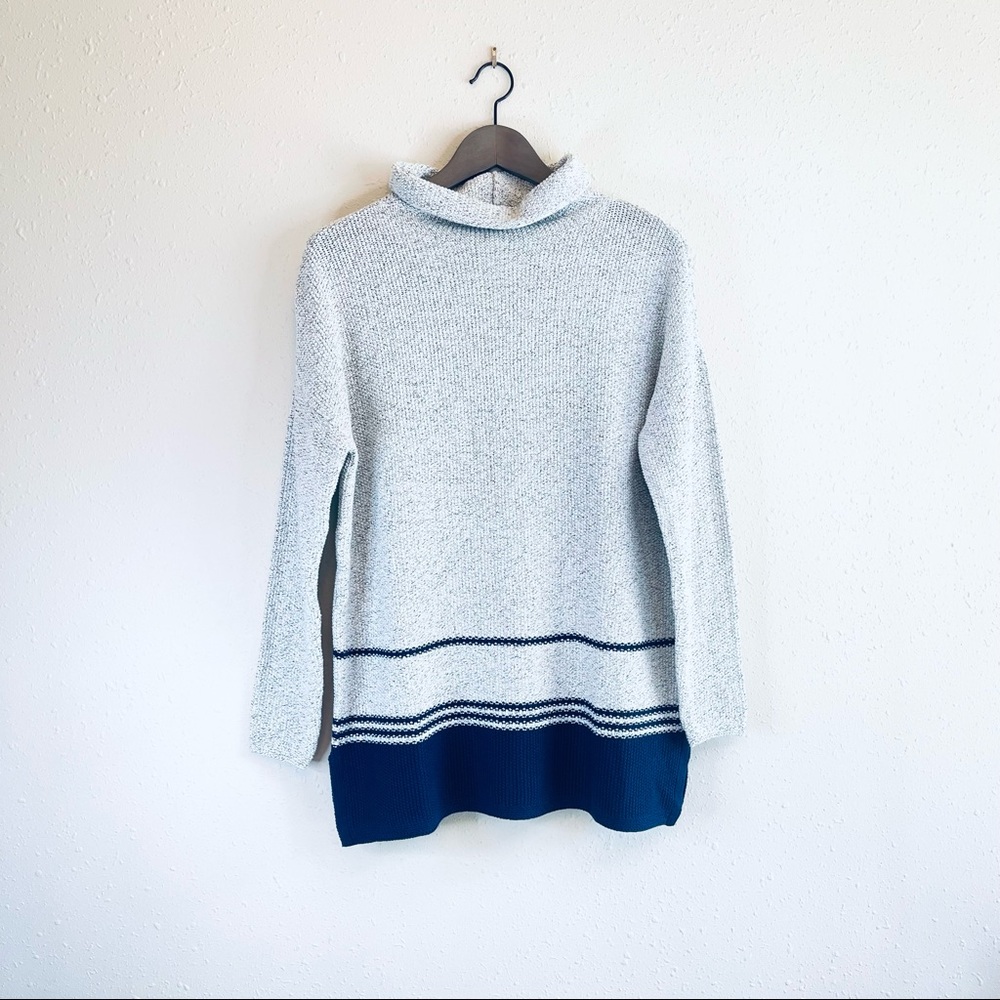 J.Jill Oversized Turtleneck Boucle Women’s Grey Navy Sweater Sz XSP NWT